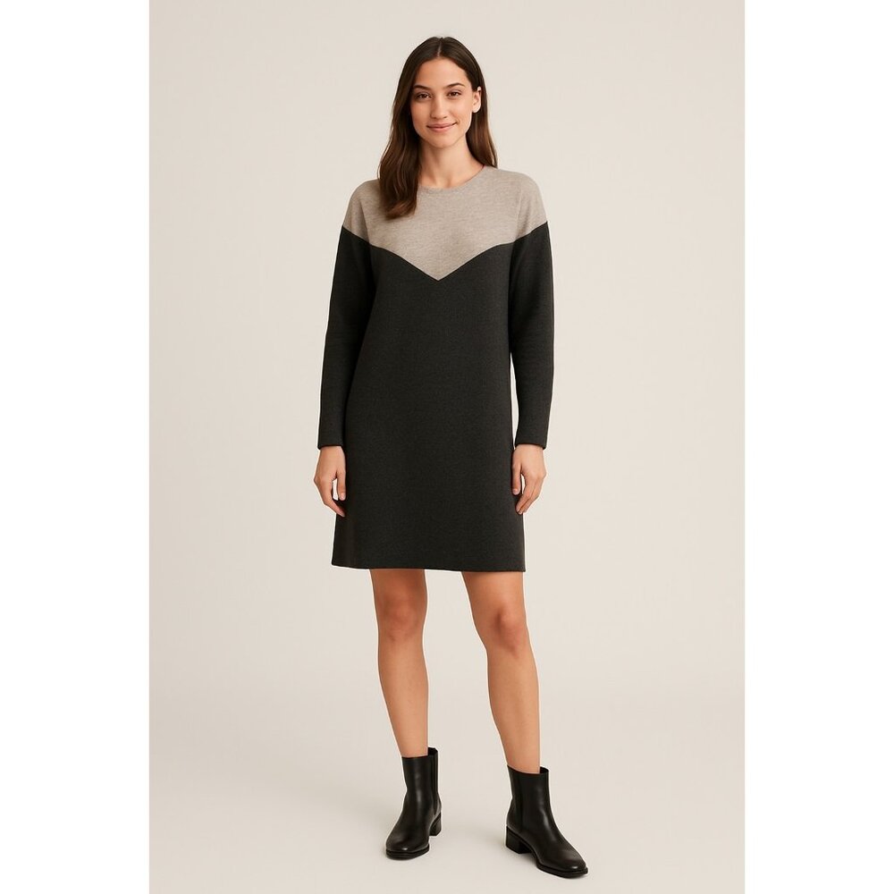 Madewell Wool Blend Lined Sweater Dress Sz L Gray Geo Tilt Shift Color Block-lp
